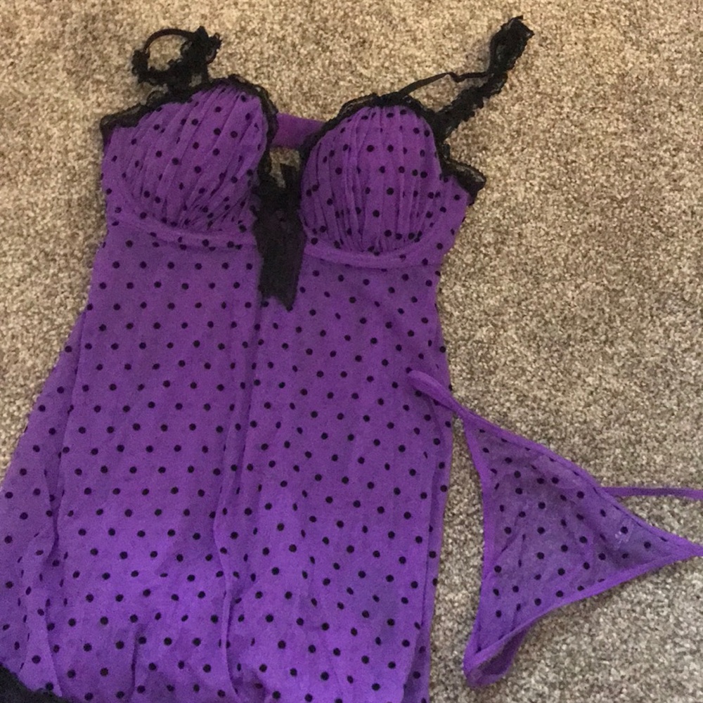 Purple Polka Dot Baby Doll and Thong